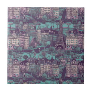 Paris Stadtansicht im aquafarbenen Vintage-Design Fliese
