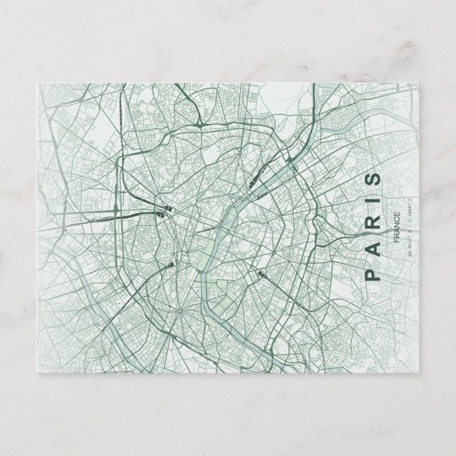 Paris Stadtplan Minimale Postkarte (Vorderseite)
