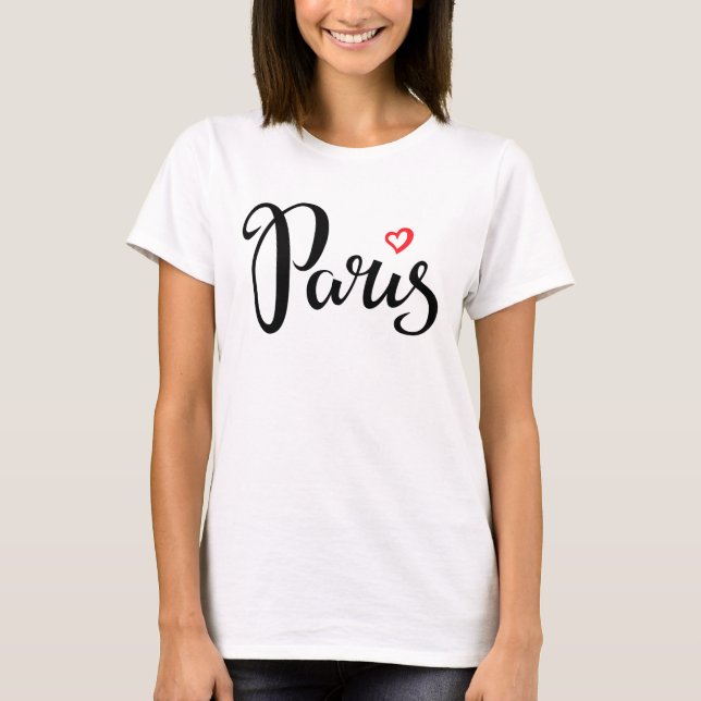 Paris-Stickerei mit Herz T-Shirt (Vorderseite)