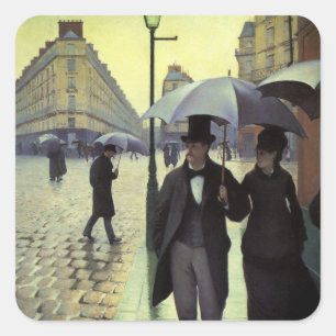 Paris Street Rainy Day by Gustave Caillebotte Quadratischer Aufkleber
