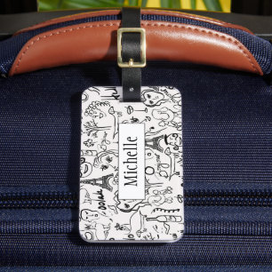 Paris Street Scene Black & White Line Zeichnend Gepäckanhänger