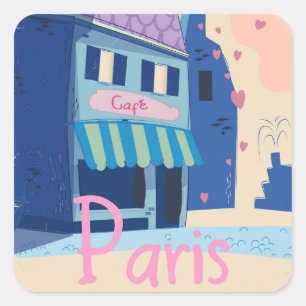 Paris Street Vintag Cartoon Quadratischer Aufkleber