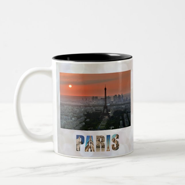 Paris Sunset Eiffel Tower France Foto Zweifarbige Tasse (Links)