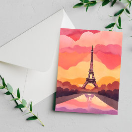Paris Sunset | Eiffel Tower France Watercolor Card