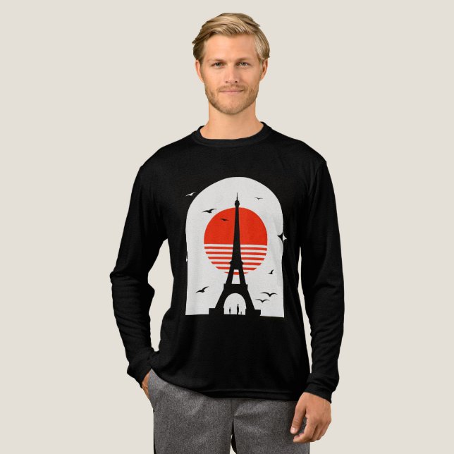 Paris Sunset Silhouette Tri-Blend Shirt (Volle Vorderseite)