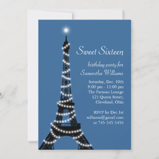 Paris Sweet 16 Einladung in blau