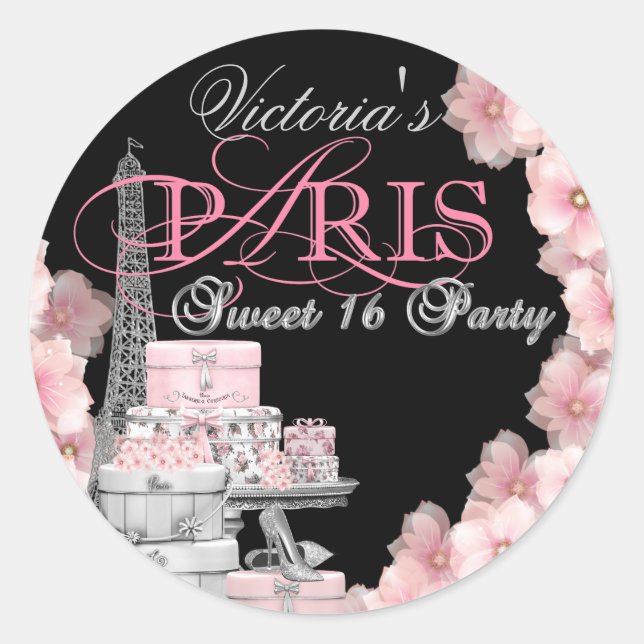 Paris Sweet 16 Geburtstagsparty Runder Aufkleber (Vorderseite)
