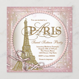 Paris Sweet 16 Party Pink und Gold Pearl Einladung
