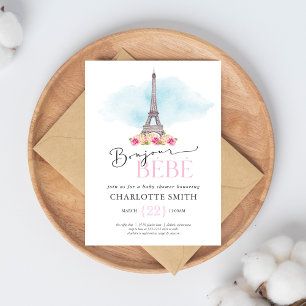 Paris-Thema Bonjour Bébé Baby-Shower Einladung