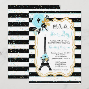 Paris Theme Baby Showeinladung - Blue Einladung