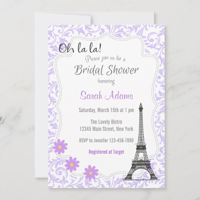 Paris Theme Bridal Dusche Einladung (Vorderseite)