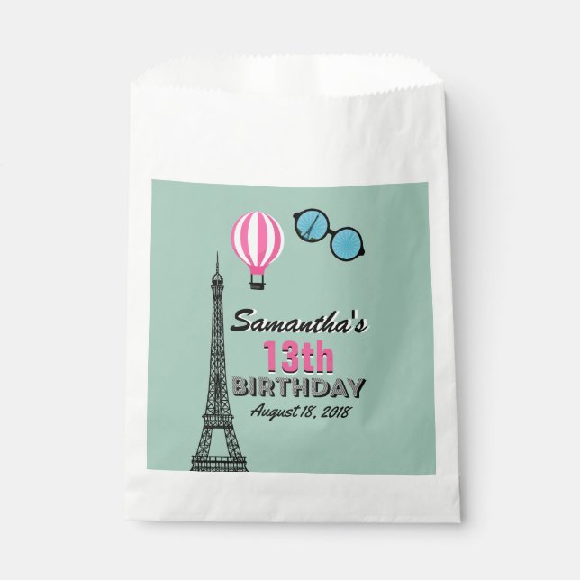 Paris Theme Happy Birthday Leckerei Fvor Bags Geschenktütchen (Vorderseite)