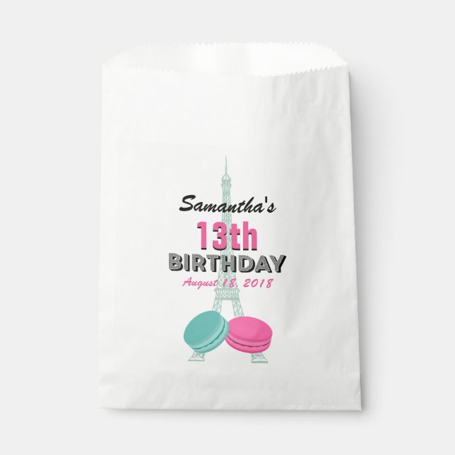 Paris Theme Happy Birthday Leckerei Fvor Bags Geschenktütchen (Vorderseite)