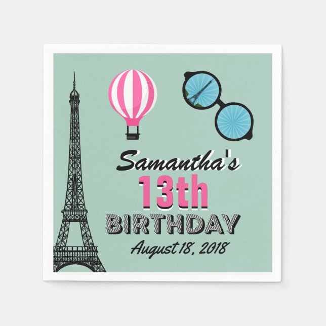 Paris Theme Happy Birthday Paper Napkin Serviette (Vorderseite)