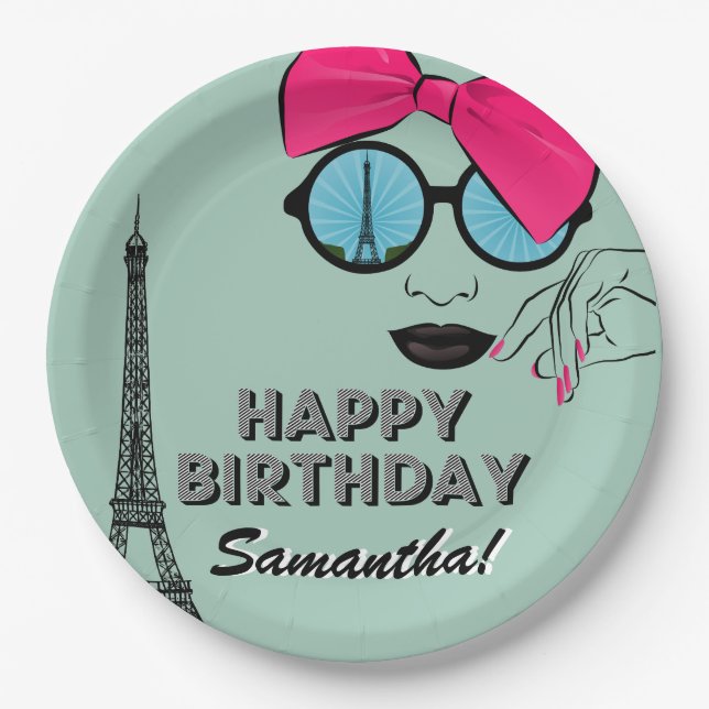 Paris Theme Happy Birthday Paper Plate Pappteller (Vorderseite)