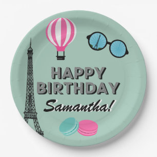 Paris Theme Happy Birthday Paper Plate Pappteller