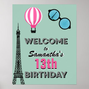 Paris Theme Happy Birthday Welcome Poster Sign
