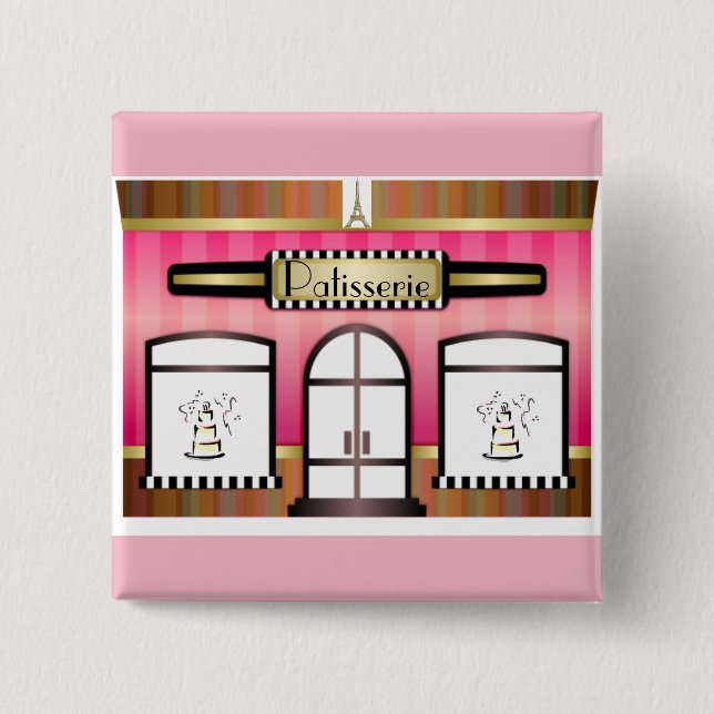 Paris Theme Pink French Patisserie Button (Vorderseite)