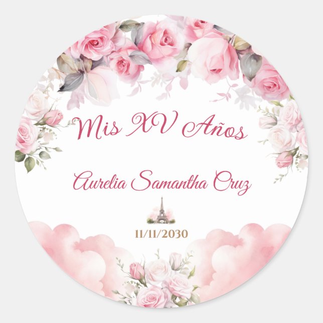 Paris Theme Pink Quinceañera Sticker (Vorderseite)