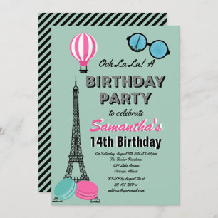 Paris Themed Happy Birthday Invitation Card Einladung