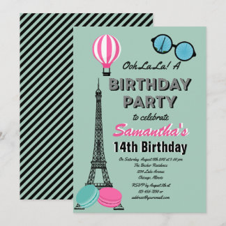 Paris Themed Happy Birthday Invitation Card Einladung