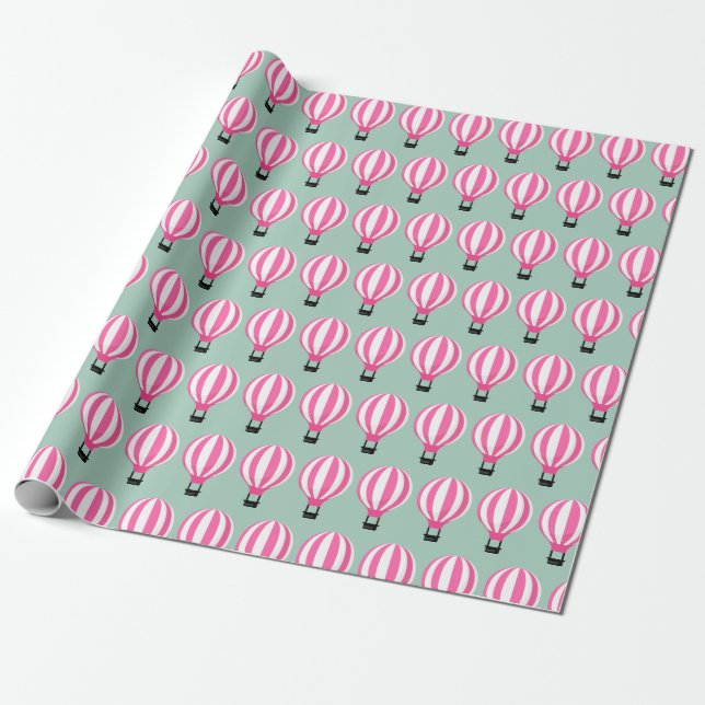 Paris Themed Pink Hot Air Ballon Wrapping Paper Geschenkpapier (Ungerollt)