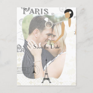 Paris Themed White Wedding Save the Date Add Foto Ankündigungspostkarte