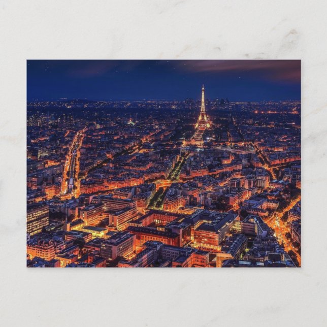 Paris Top-Aussicht bei Nacht mit niedlichem Tour E Postkarte (Vorderseite)