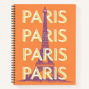Paris, Travel Art, Retro Travel Art, Orange Notizbuch