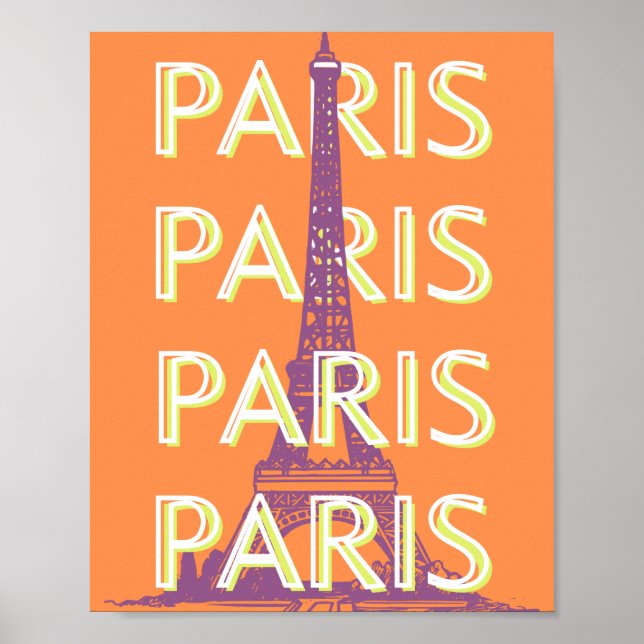 Paris, Travel Art, Retro Travel Art, Orange Poster (Vorne)