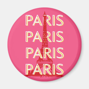 Paris, Travel Art, Retro Travel Art, Rosa Magnet