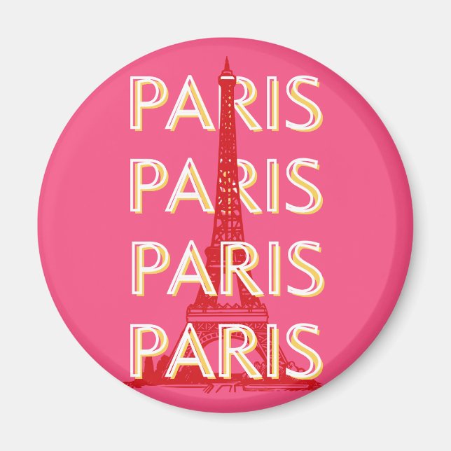 Paris, Travel Art, Retro Travel Art, Rosa Magnet (Vorne)