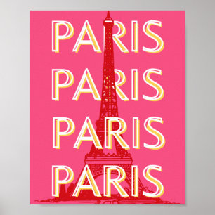 Paris, Travel Art, Retro Travel Art, Rosa Poster