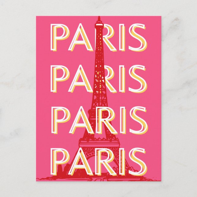 Paris, Travel Art, Retro Travel Art, Rosa Postkarte (Vorderseite)