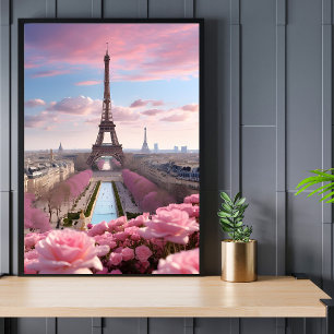 Paris Travel Eiffel Tower Rose Poster