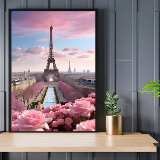 Paris Travel Eiffel Tower Rose Poster