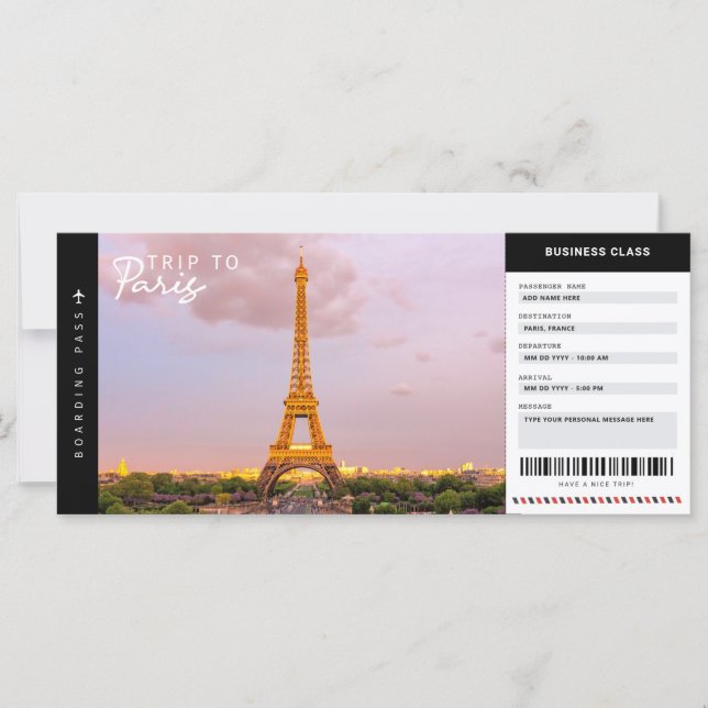 Paris Trip Boarding Pass Reisetag Ticket (Vorderseite)