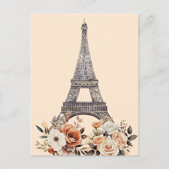 Paris Trip Eiffel Tower Beautiful Floral Postkarte (Vorderseite)