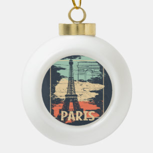 Paris-Typografie: abstraktes Eiffel-Turm-Plakat. Keramik Kugel-Ornament