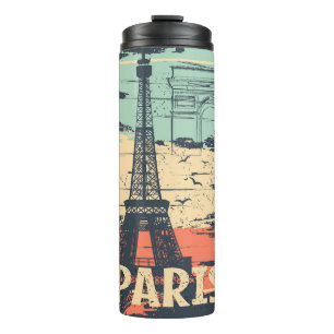 Paris-Typografie: abstraktes Eiffel-Turm-Plakat. Thermosbecher