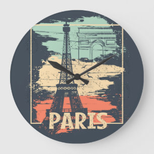 Paris Typografie: abstraktes Eiffelposter. Große Wanduhr
