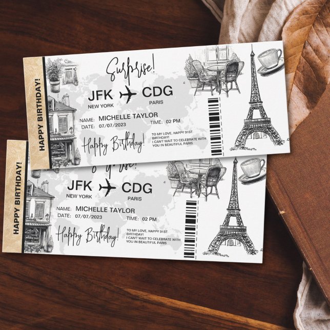 Paris Überraschung Geburtstag Boarding Ticket Einladung (paris themed doodles surprise boarding pass ticket)