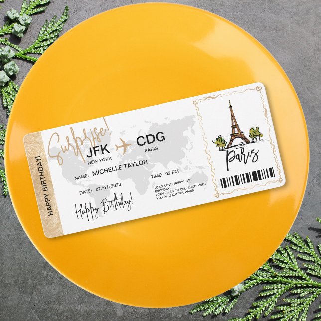 Paris Überraschung Geburtstag Boarding Ticket Einladung (Von Creator hochgeladen)