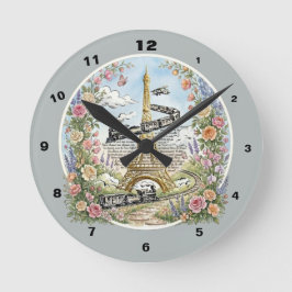 Paris-Uhr, romantischer Eiffelturm, französische K Runde Wanduhr