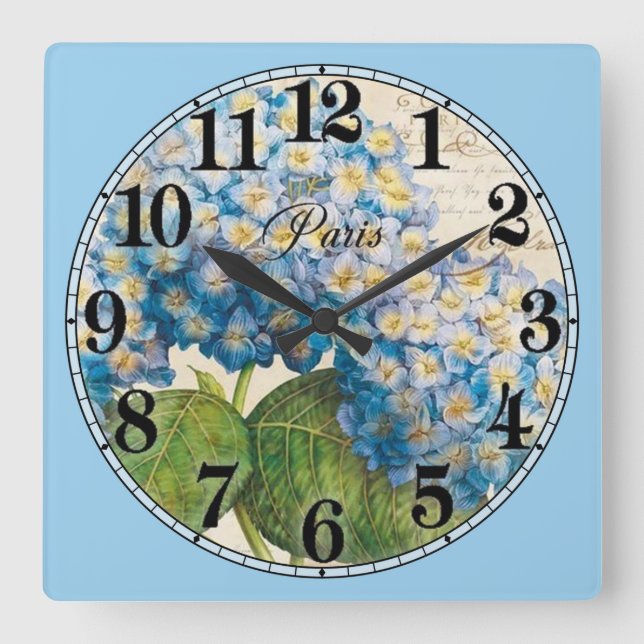 Paris und Blume Quadratische Wanduhr (Vorderseite)