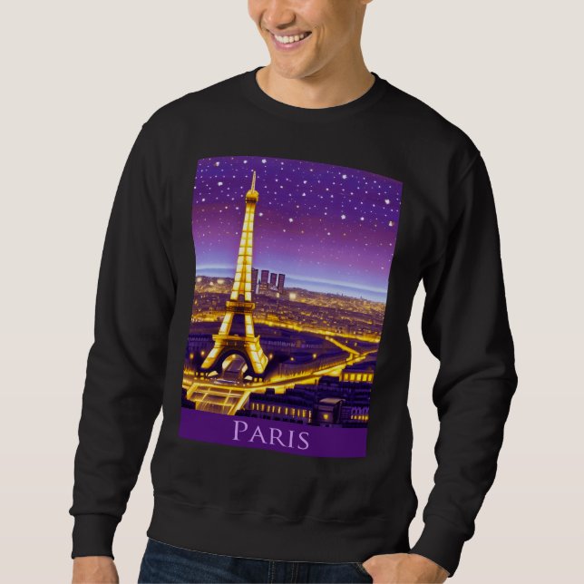 Paris unter dem Lila Sternenhimmel Sweatshirt (Vorderseite)