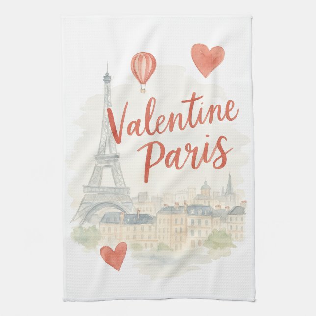 Paris Valentine-Wasserfarbe – Eiffelturm Liebe  Geschirrtuch (Vertikal)