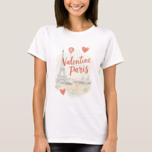 Paris Valentine-Wasserfarbe – Eiffelturm Liebe T-Shirt