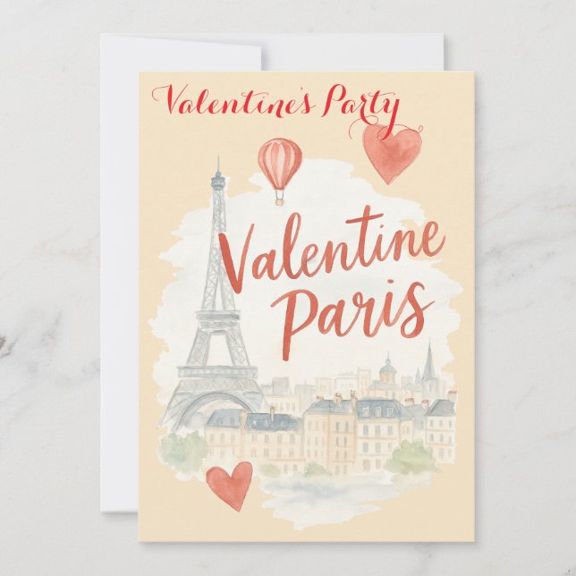 Paris Valentinstag Einladung mit Eiffelturm (Vorderseite)