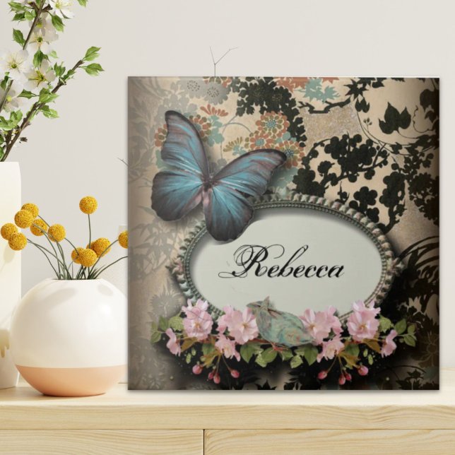 Paris viktorianischer Blumenschmetterling Fliese (Paris victorian floral french butterfly ceramic tile)